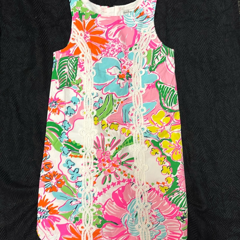 Girls Lilly Pulitzer Sleeveless Dress Floral  Back Zip Lined Size M (7/8) Cotton